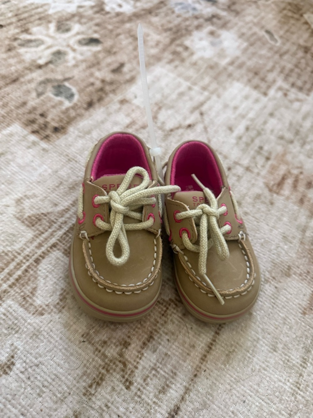 Sperry Tan and Pink Toddler Boat Shoes